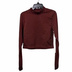 NWT ANTONIO MELANI Textured Jacquard Crop Top Burgundy Long Sleeve Size M